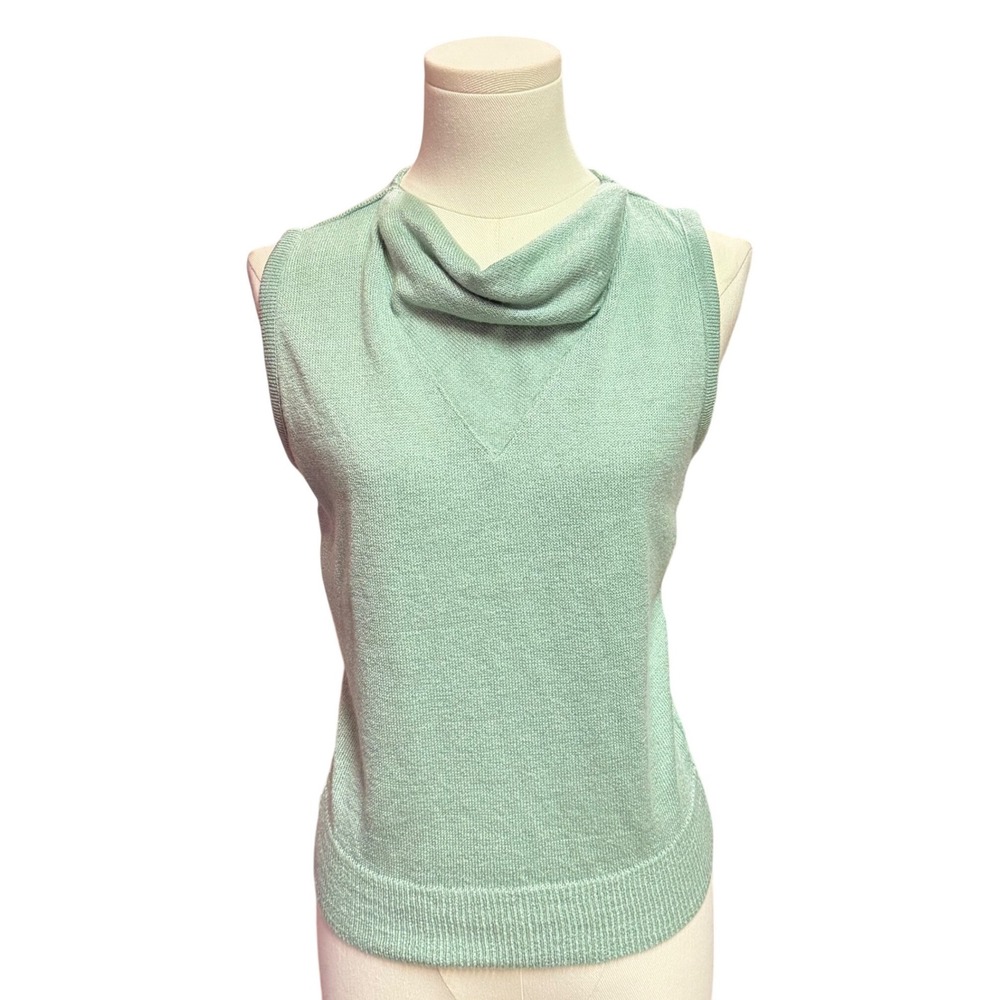 Jantzen Knit Sweater Vest Womens L Mint Green Good Cowl Neck Sleeveless Vintage